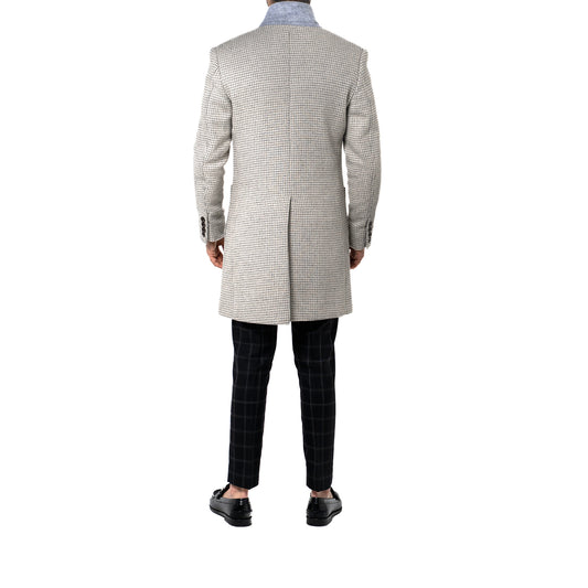 The Soho Grand Long Coat – Light Grey Houndstooth